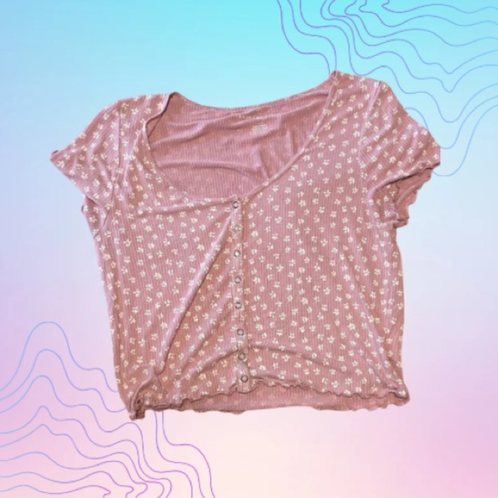 AMERICAN EAGLE American Eagle Pink Floral Button Front Crop Top